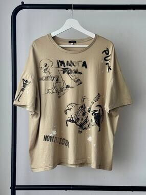 R13 Relaxed Boxy Stamp Punk Graphic Beige Tee
